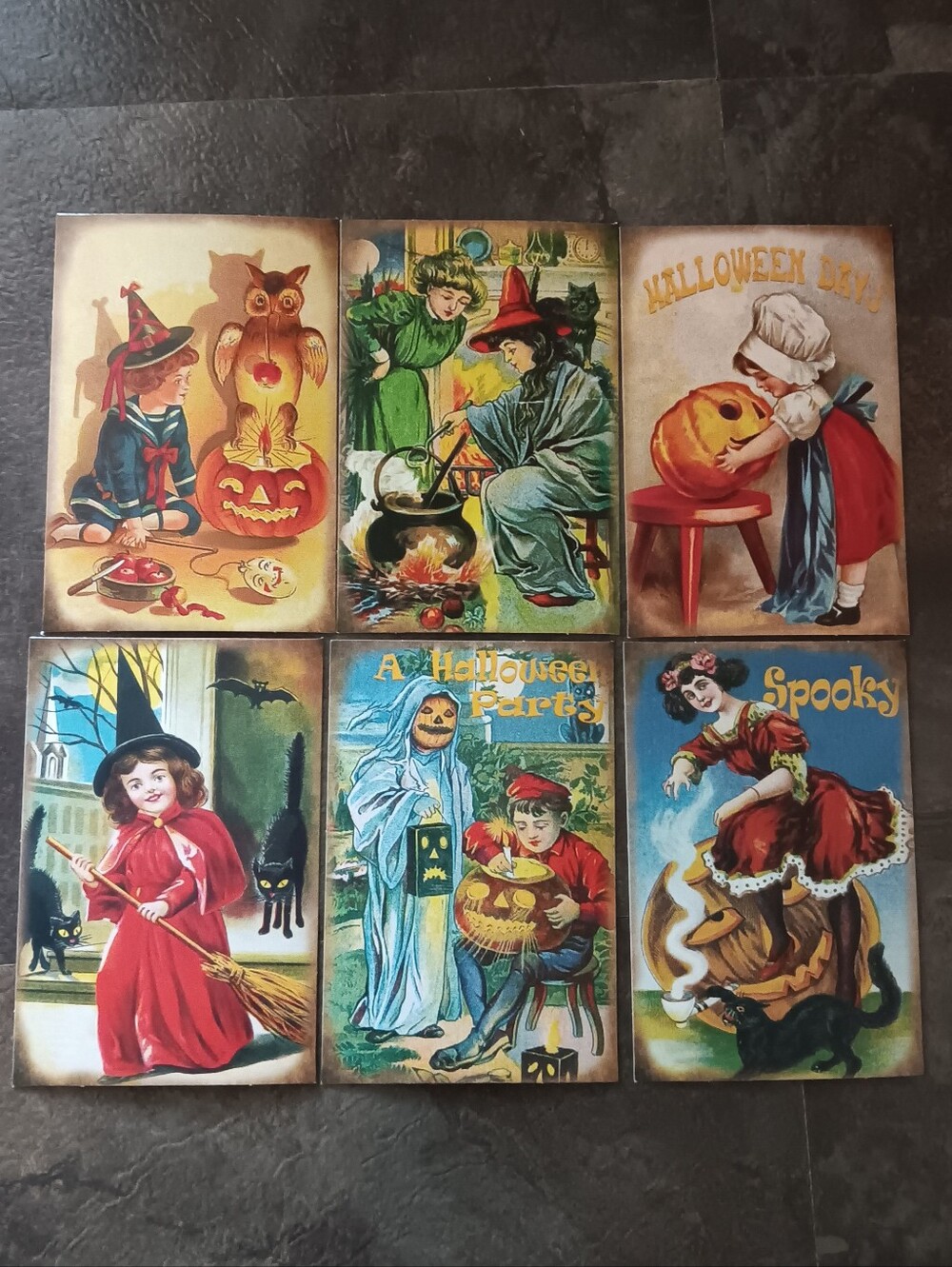 Halloween Postcard Lot Of 6, Vintage Inspired Art 4x6, Pumpkin Witchy Note Cards